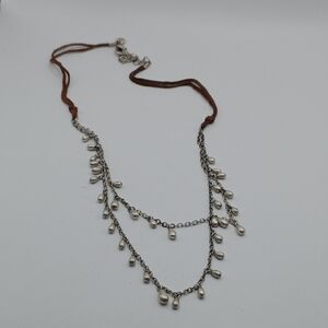 American Eagle Outfitters Silver and Brown Necklace Minimalist Design